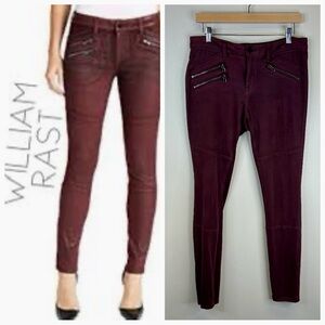 William Rast 30 Burgundy Skinny Jeans Rock Band Concert Vegan Suede Zipper